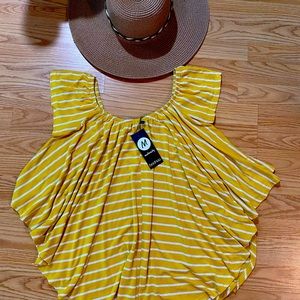 Boohoo Maternity & Nursing Yellow & White Striped Blouse SZ 8